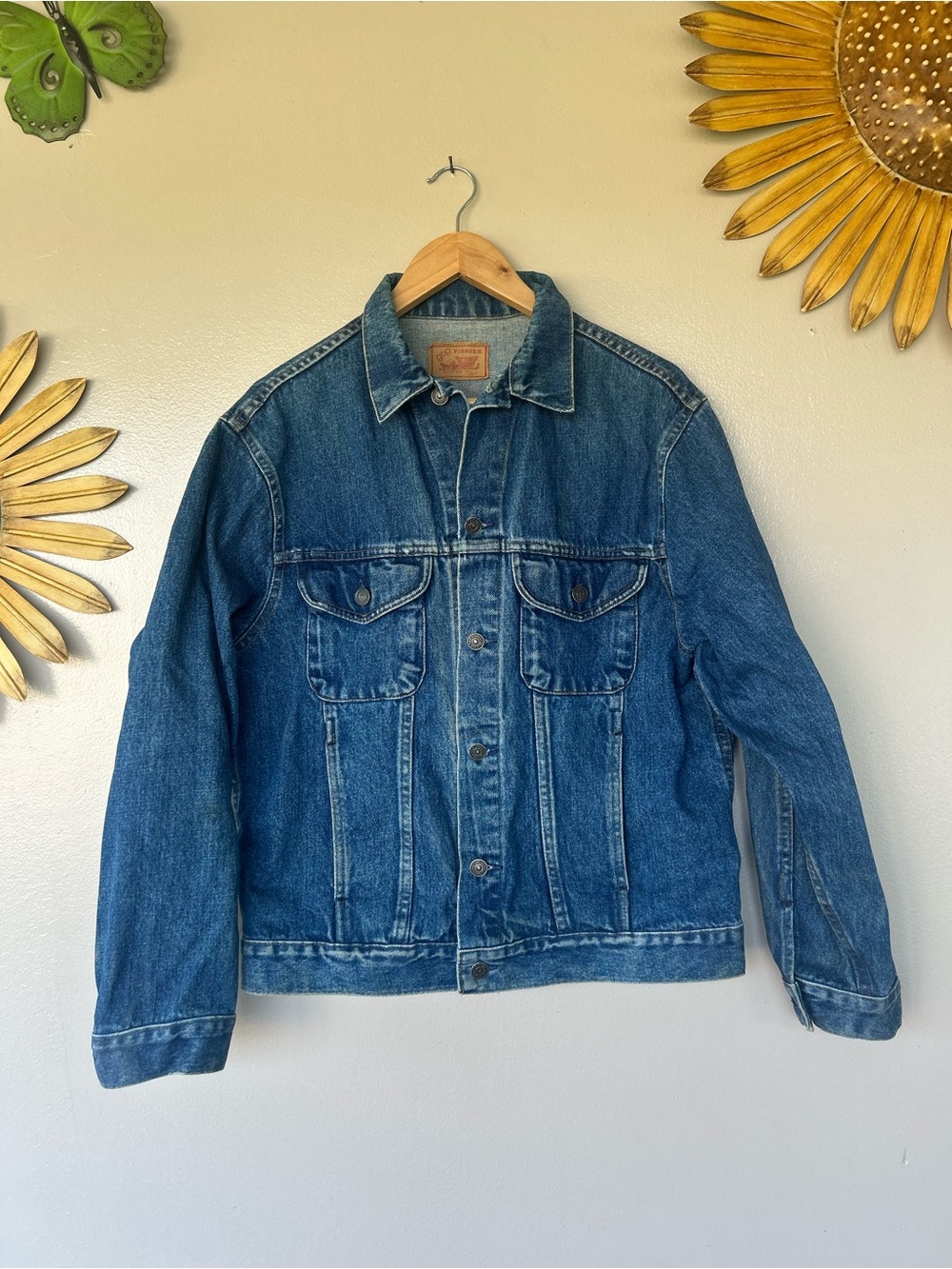 VINTAGE The GAP PIONEER Denim Jean Jacket Distressed Size Medium 80’s